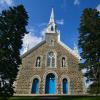 A frontal view of this
old stone chapel in
Bedford, Quebec.